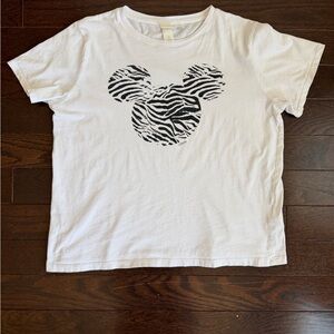 H&M Disney White Short Sleeve with Black Zebra Mouse Print